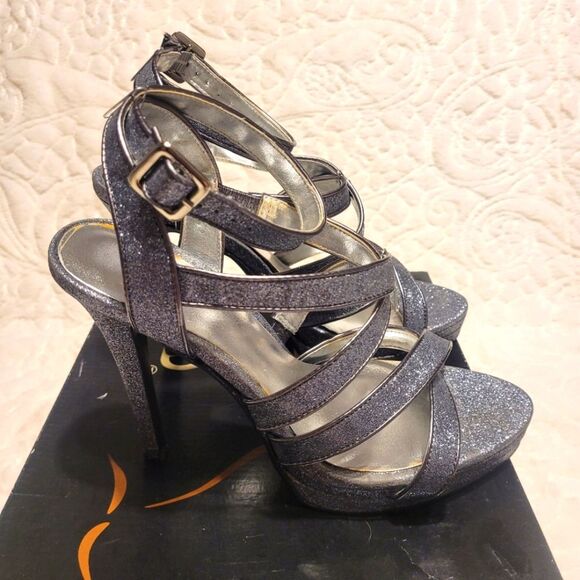 Diba Strappy Sandals Metallic Glitter Stilleto Heels Platform Tenith II Size 8M - Picture 8 of 14
